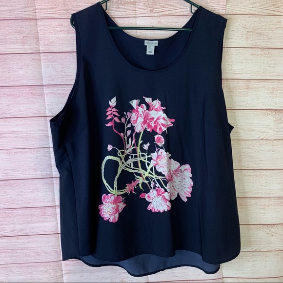 Paraphrase Navy Blue Floral Sleeveless Top Size 3X - Picture 6 of 6